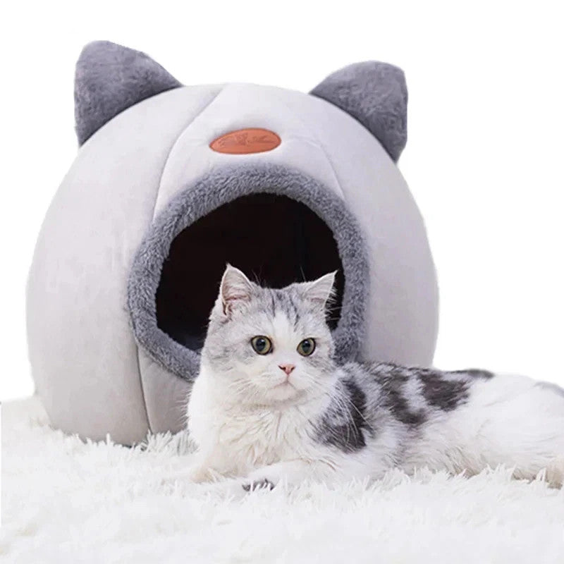 Cute Ear‑Shaped Cat Cave Bed Warm Winter Cosy Nest For Cats & Small Indoor Dogs