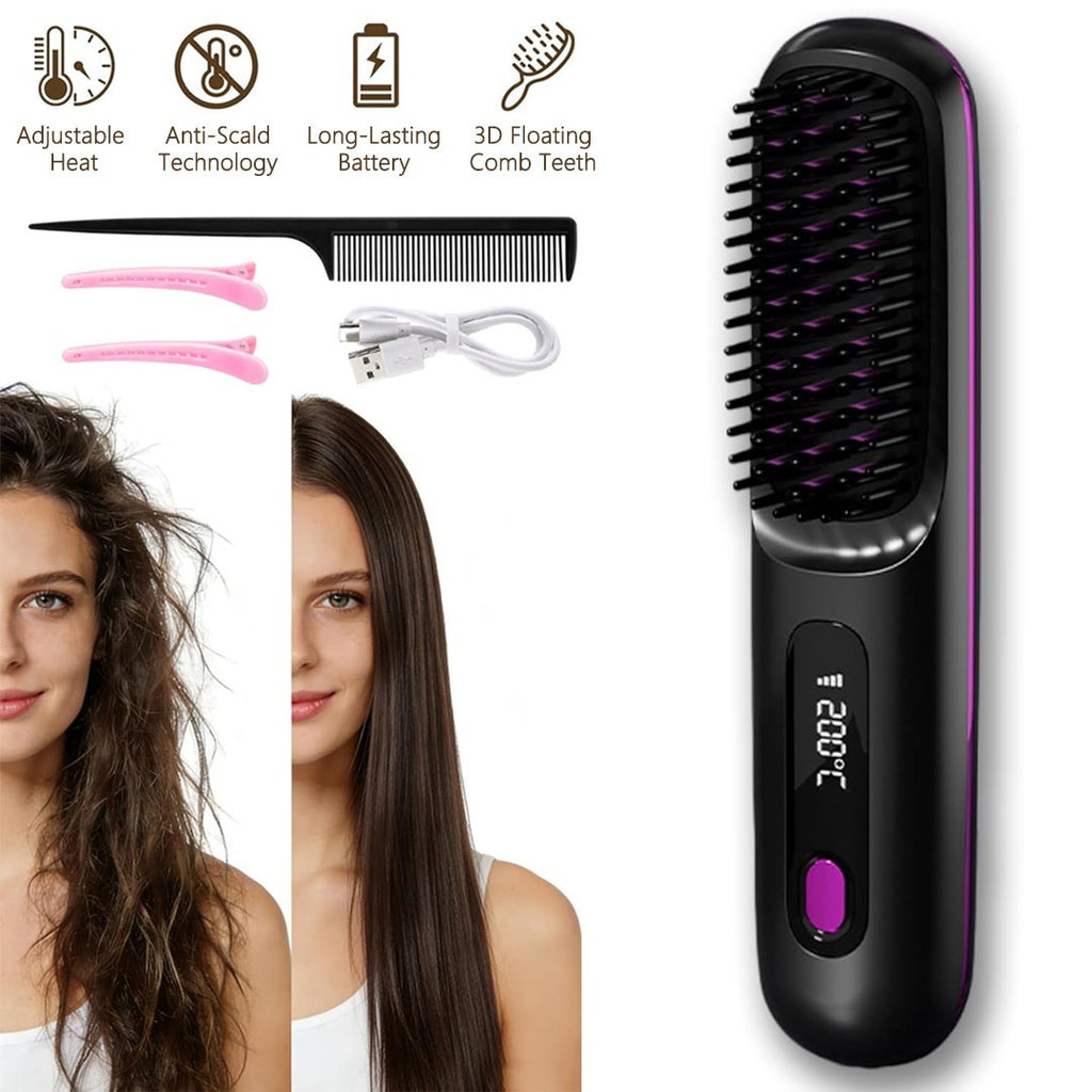 Portable Hair Straightener Brush Antiscald Hair Cordless Hair Straightener Brush