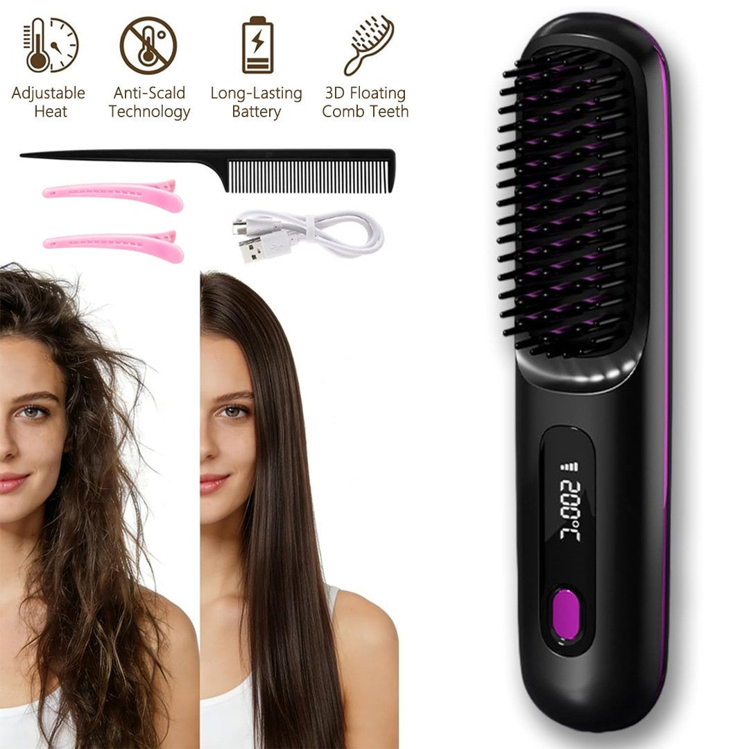 Portable Hair Straightener Brush Antiscald Hair Cordless Hair Straightener Brush
