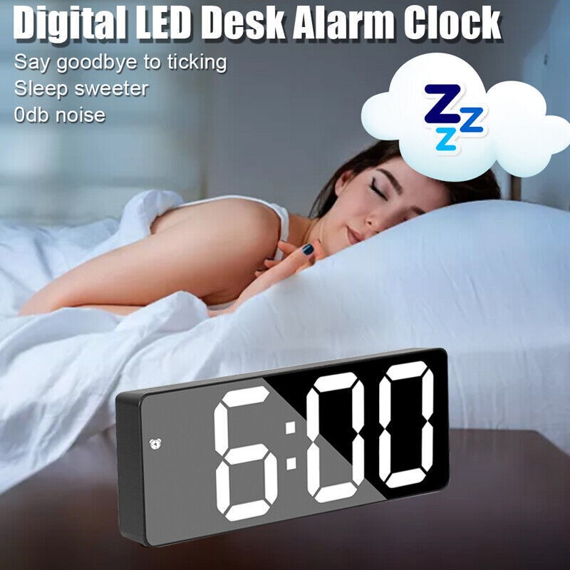 Alarm Clock Led Display Digital Mirror Voice Clock Battery/Plug-In Dual Purpose