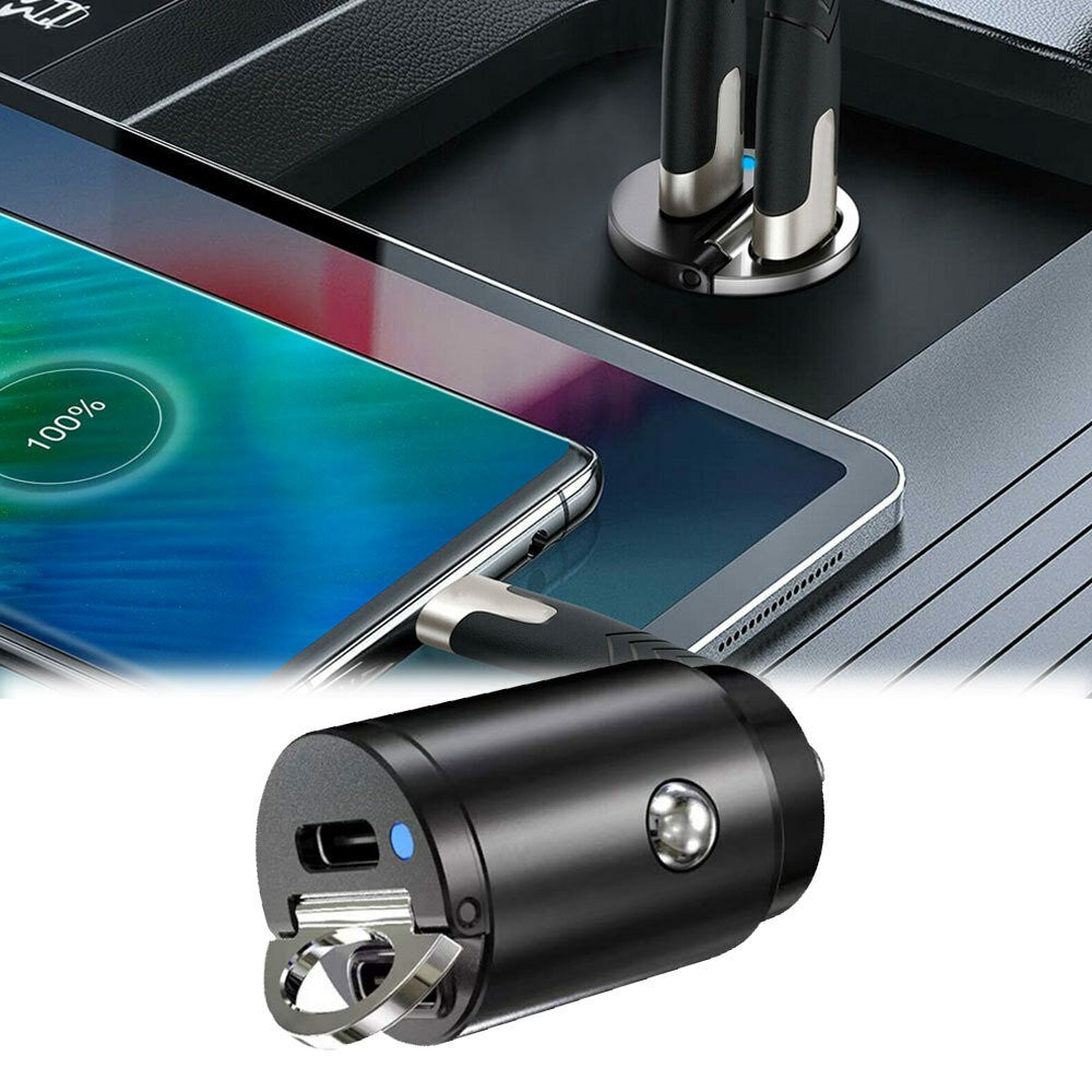 1x Mini Dual USB Type-C PD Car Phone Charger 30W Fast Charge Adapter Accessories