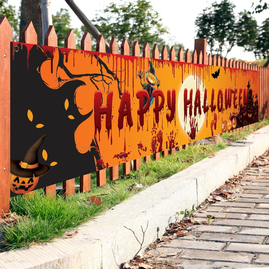 2024 Happy Halloween Banner Outdoor Welcome Decorations Yard Party Scary Decor