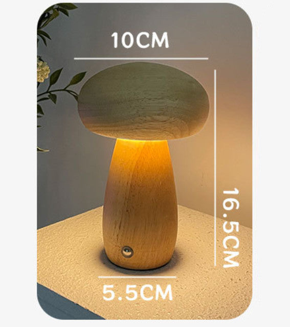 Wooden Mushroom Touch Night Light Rechargeable Bedside Lamp