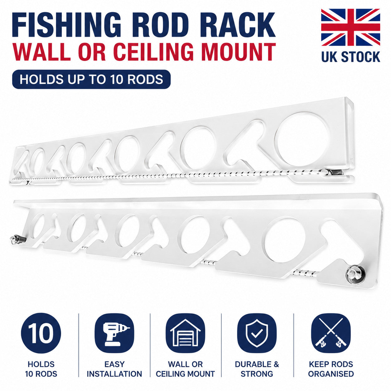 Wall Mounted Fishing Rod Rack Holder Ceiling Bracket Vertical Horizontal Display