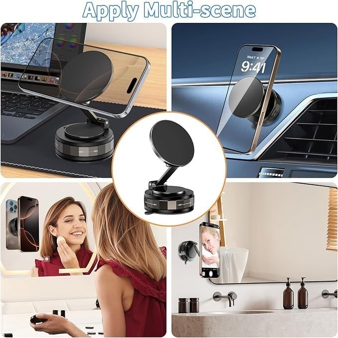 Magnetic Foldable Vacuum Car Phone Holder 360° Rotating Suction Cup Phone Mount