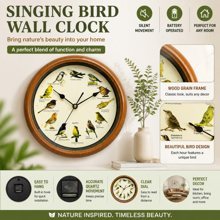 Singing Bird Wall Clock Hanging Clock Decor for Kitchen Home NEW