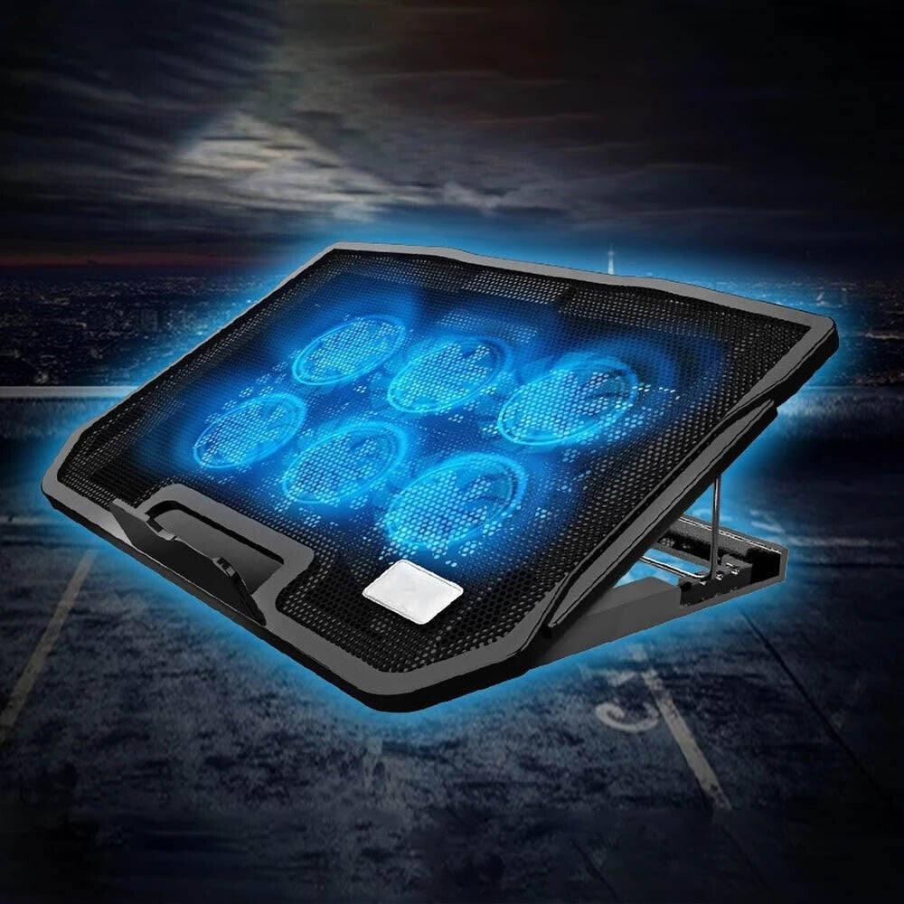 6 Powerful Fans Laptop Cooler Quiet Gaming Cooling Mat Stand Tilt for 12"-17" PC