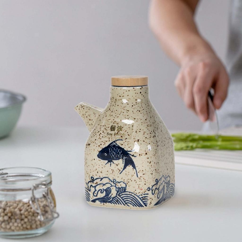 Large Oil Bottle Ceramic for Cooking and Barbecue Pourer Soy Sauce Dispenser