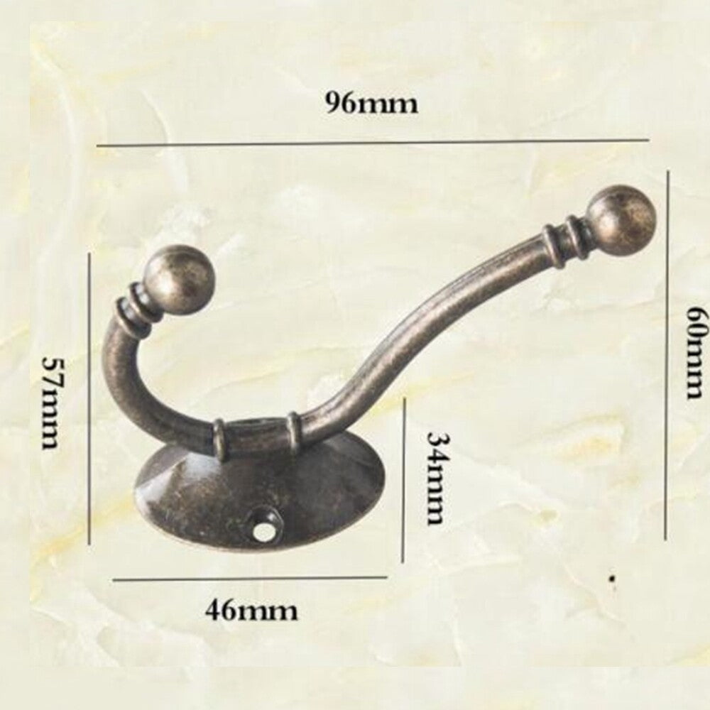 2pcs Metal Double Antique Brass Hat and Coat Hooks Door Robe Dress Ball End