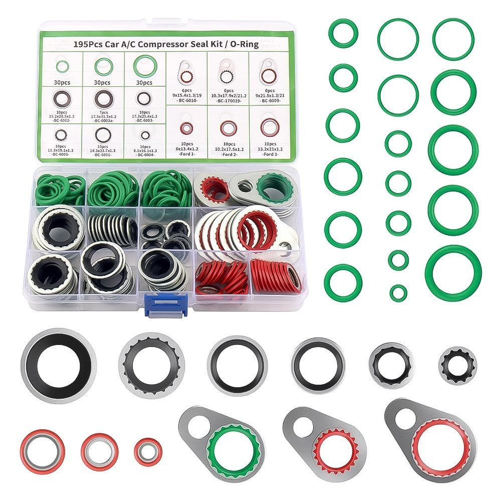 195PCS Aircon Seal Kit O Ring Sealing Washer Set for AC Repair Service