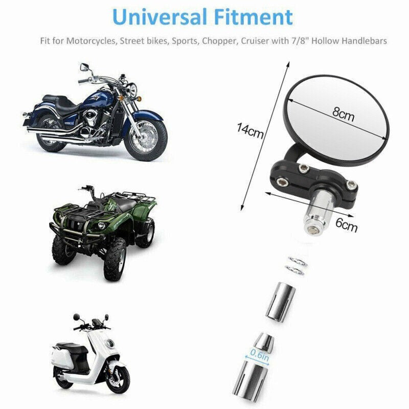 7/8" Universal Motorcycle Motorbike Handle Bar End Rearview Mirrors Round UK