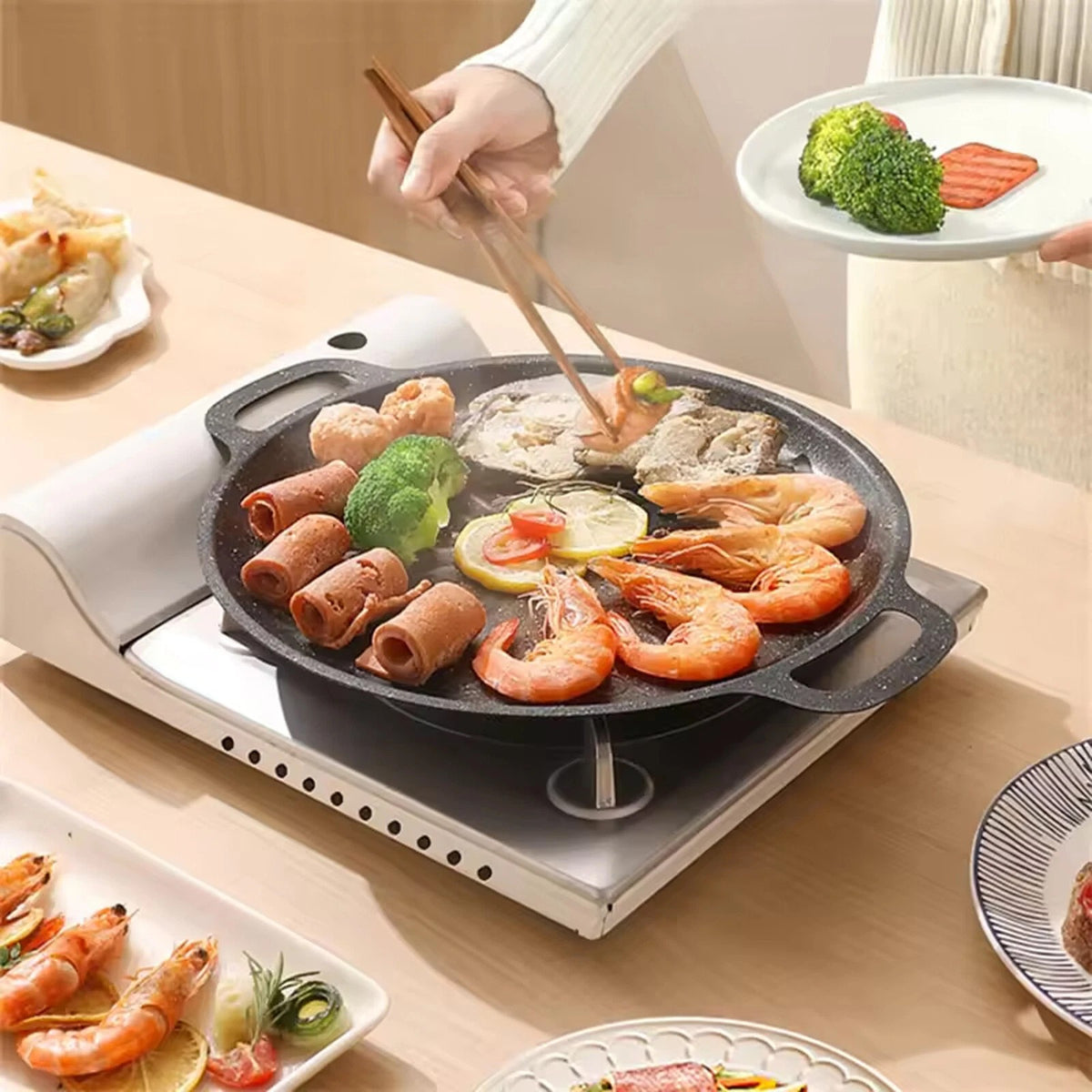 Cast Iron Griddle Hot Plate BBQ Grill Cooking Camping Hob Steak Party Barbecue
