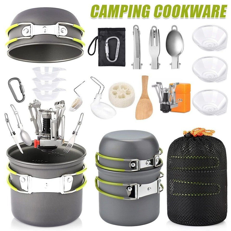 Camping Cookware Set Outdoor Cooking Pot Pan Kettle Gas Stove Kit Hiking Picnic