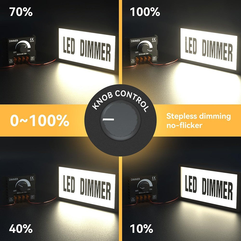 DC 12V-24V 30A PWM Dimming Controller with Knob LED Light Strip Switch Dimmer