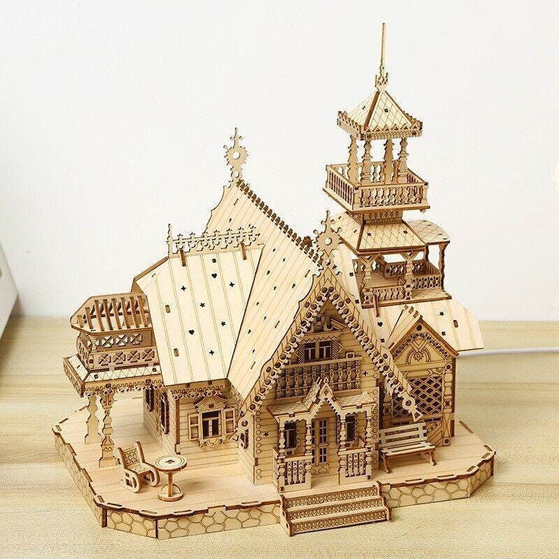 3D Wooden Jigsaw Puzzles for Adults Illuminated Villa Building Kit Xmas Gift Toy