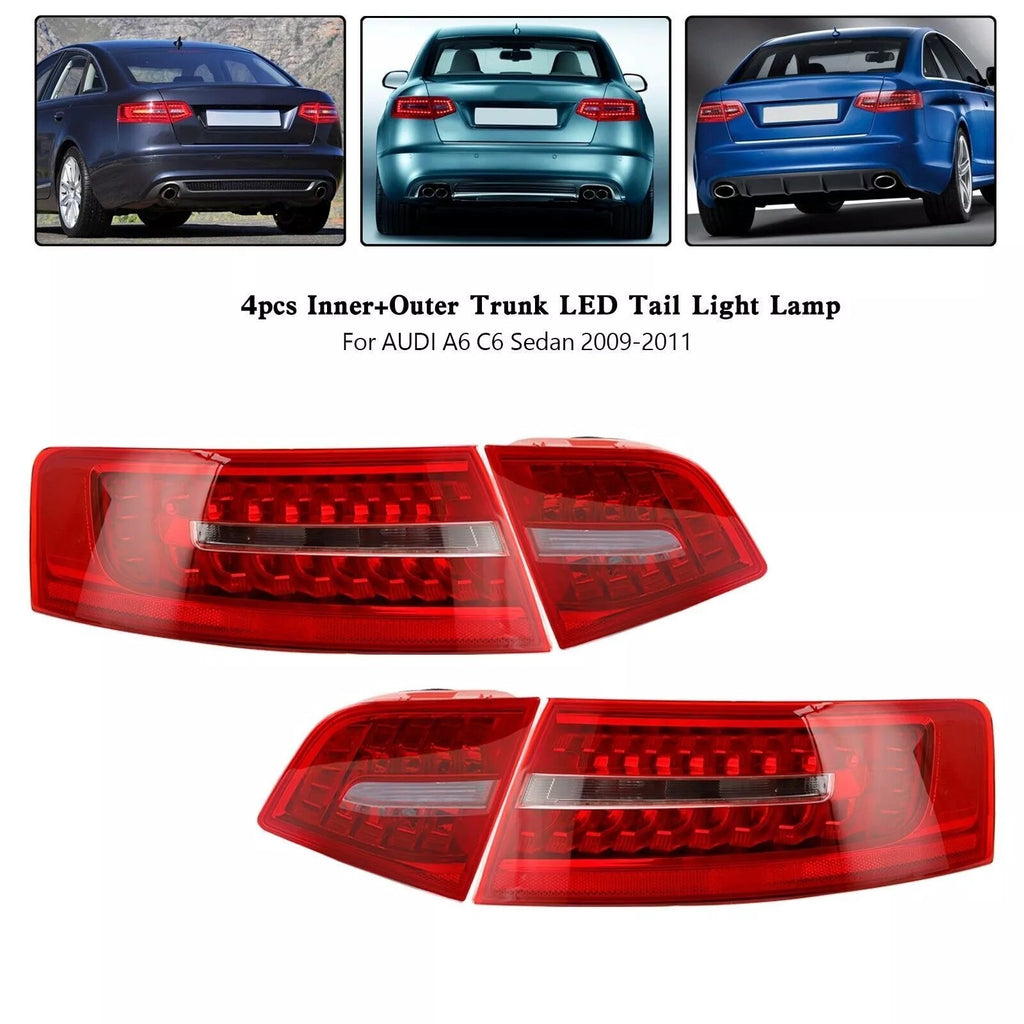 For Audi A6 S6 Saloon 2009-2011 LED Rear Outer Inner Tail Light Brake Lamp Set