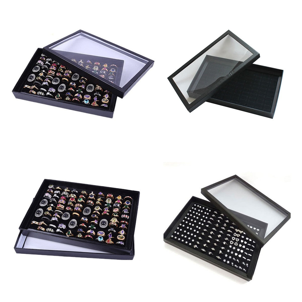 100-slot Jewelry Ring Display Organizer Case Tray Holder Earring Storage Box New