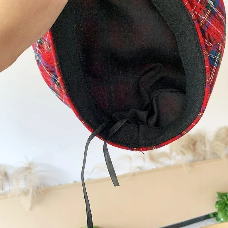 Women Striped Jacquard Beret Classic Casual Plaid Vintage Flat Top Painter Cap