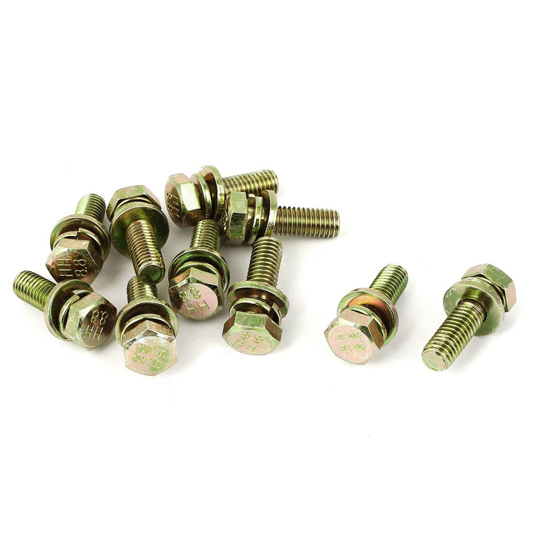 10pcs M8x25mm 8.8 Grade Yellow Zinc Plated Hex Head Bolt w Washer