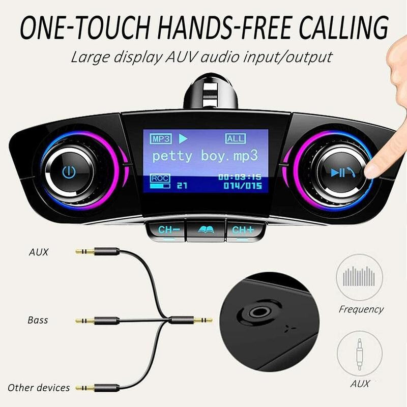 Car Wireless Bluetooth MP3 FM Transmitter AUX Audio Stereo Adapter 2 USB Charger
