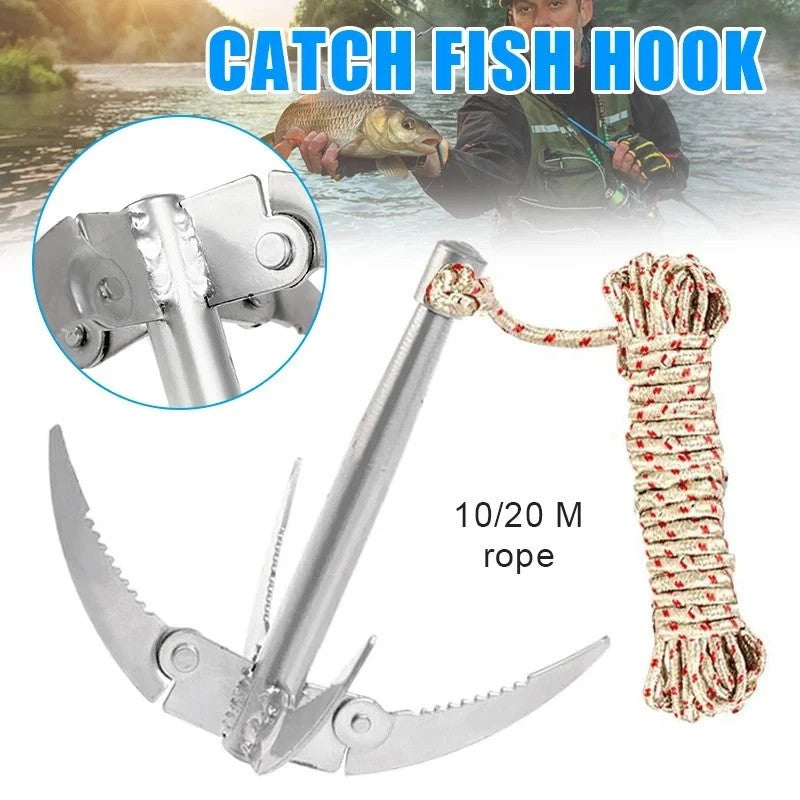 Fishing/Rock Climbing Claw With Rope Folding Boats Anchor Grappling Hook Tool UK