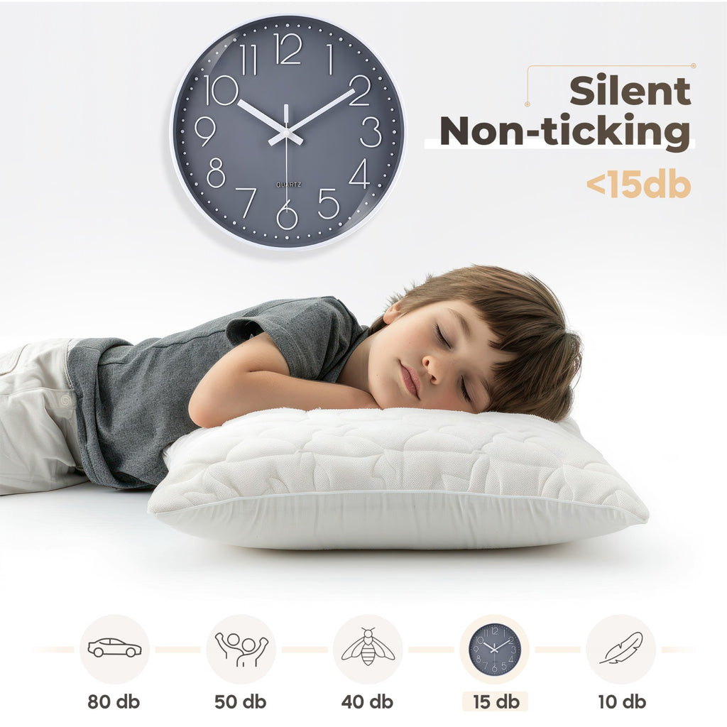 Wall Clock Silent Non Ticking Clock for Living Room Bedroom Kitchen Office UK