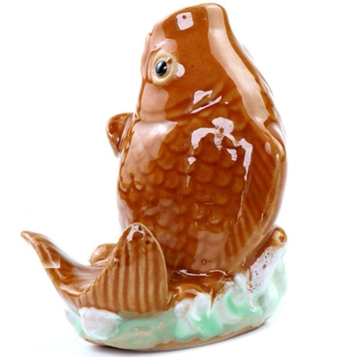 Fountain Spitter,Ceramic Carp Statue Traditional Style Fountain Spitter and Home