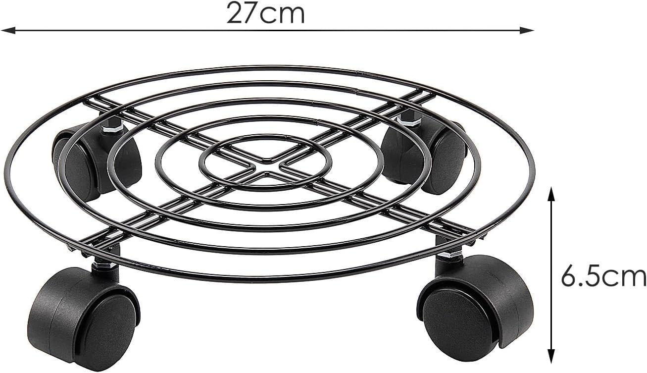 3 Pack Heavy Duty Plant Caddy with Wheels 27cm Round Metal Potted Trolley