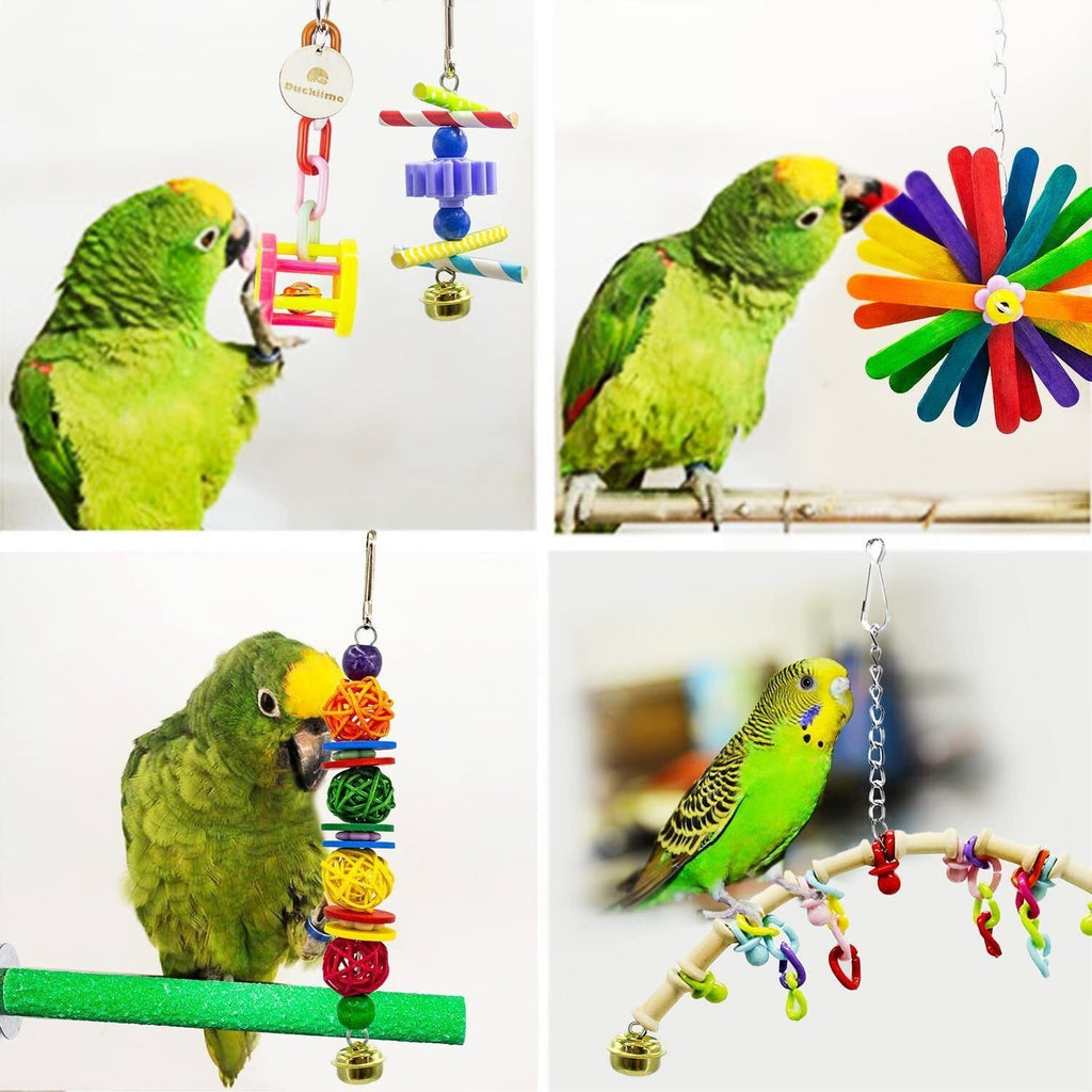 15 Pcs Parrot Toys Metal Rope Small Ladder Stand Budgie Cockatiel Cage Bird Set