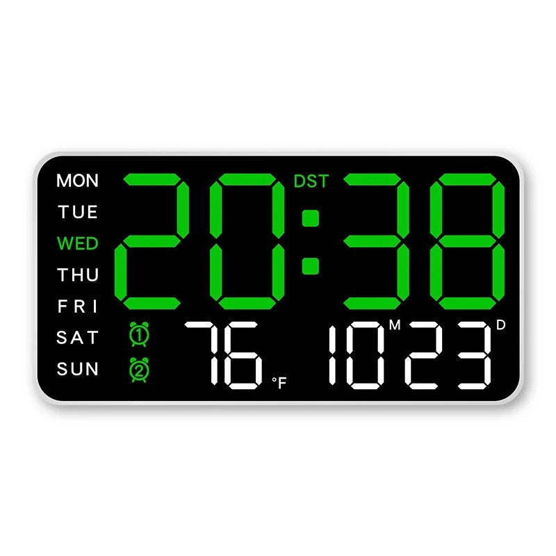 Desk Wall Clock Digital Alarm Clock LED Display with Temperature Date Week