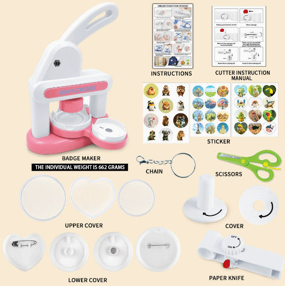 Manual 3-in-1 Badge Maker – DIY Button Pin & Fridge Magnet Toy for Children