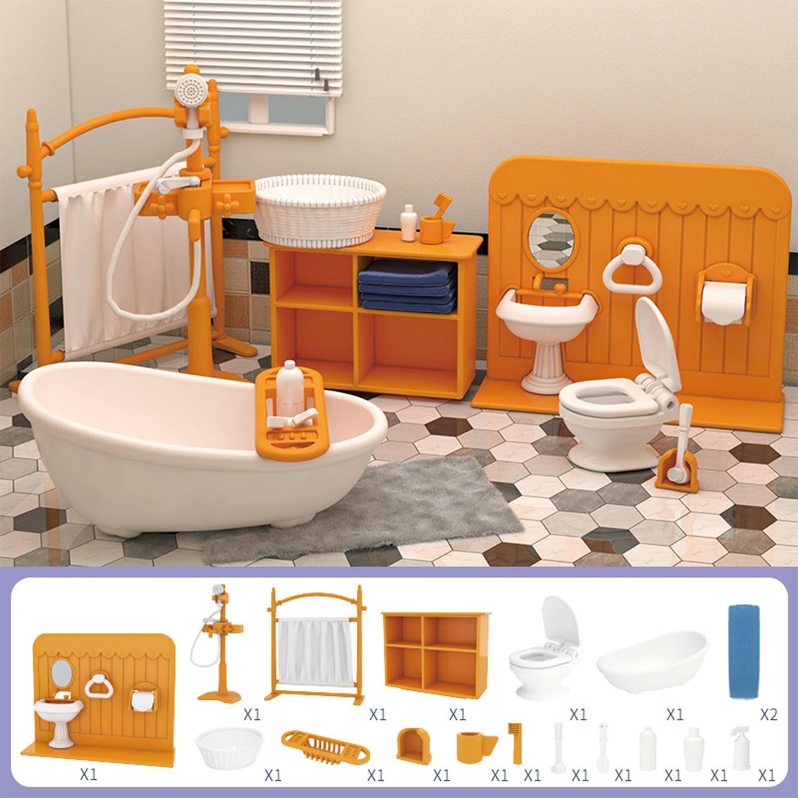 Dolls House Furniture Set Accessories 1:16 Multiple Themes for Children Bathroom