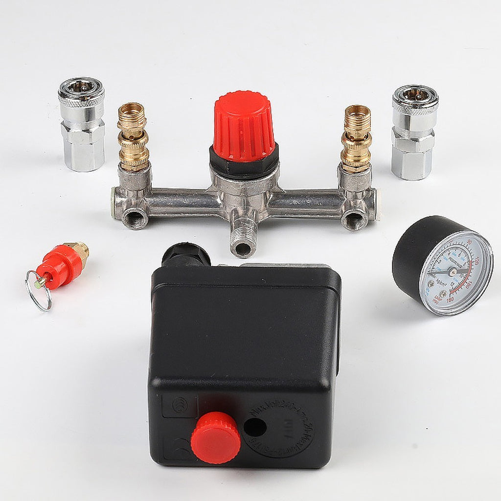 230V Pressure Switch Air Valve Manifold Compressor Control Regulator Gauges Tool