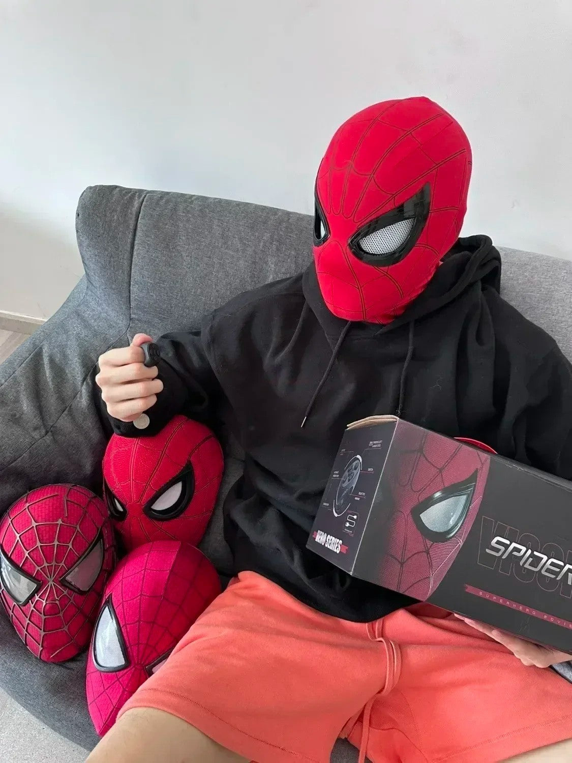 Spiderman Mask with Ring Remote Control Eye Closing Blinking Eyes Helmet Cosplay