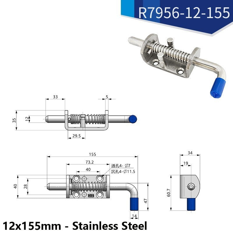 304 Stainless Steel Spring Loaded Heavy Duty Barrel Bolt Metal Lock Door Latch