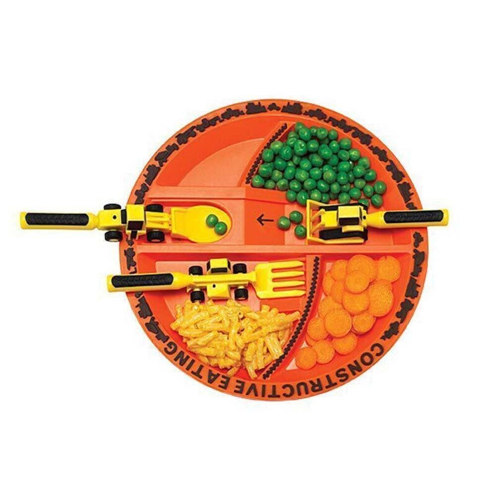 Constructive Eating Plate and Utensils Set Construction Toddler Dinnerware UK