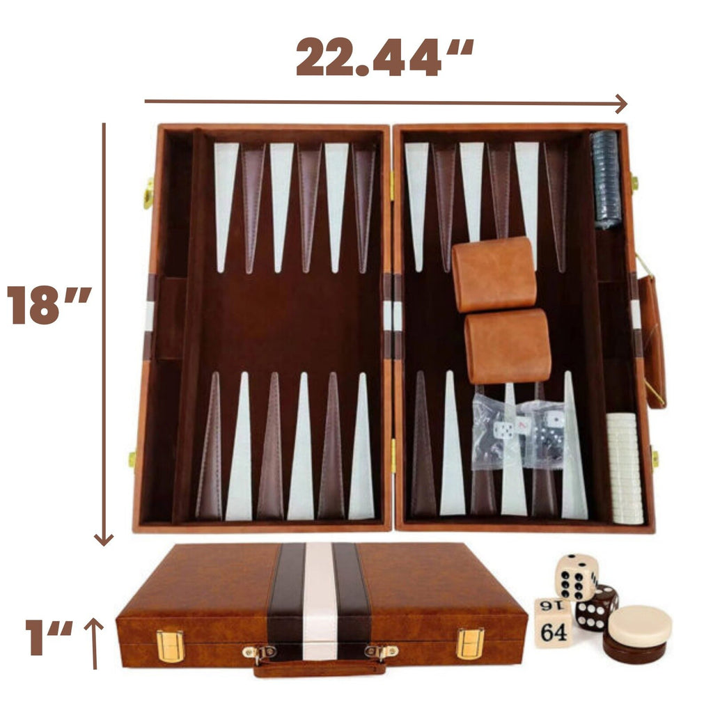 18″ Premium Leather Backgammon Board Game Set for Adults Kids Classic Game