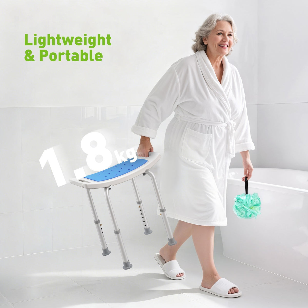 HOMCOM Adjust Aluminium Bath Stool Spa Chair Non-Slip w/ Shower Hole, Blue
