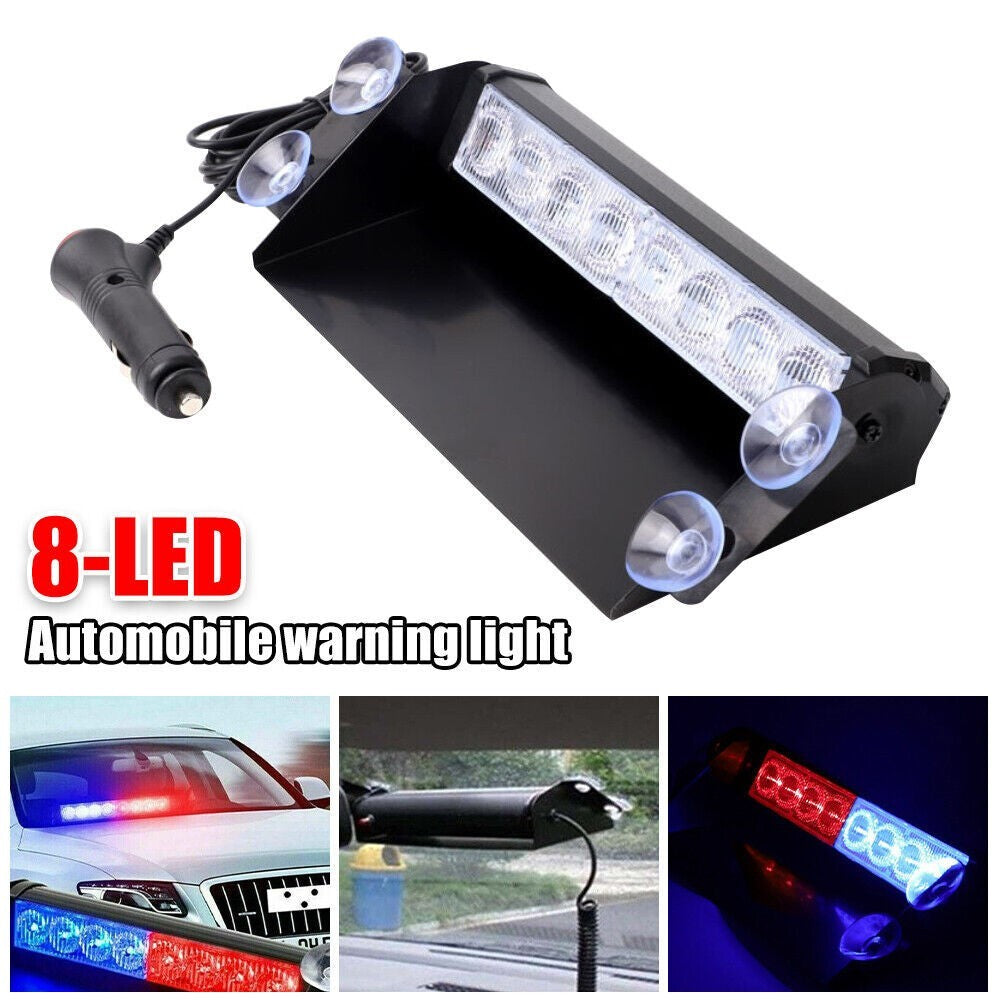 3 Modes 8LED Blue Car Police Strobe Flash Light Dash Warning Flashing Lamp