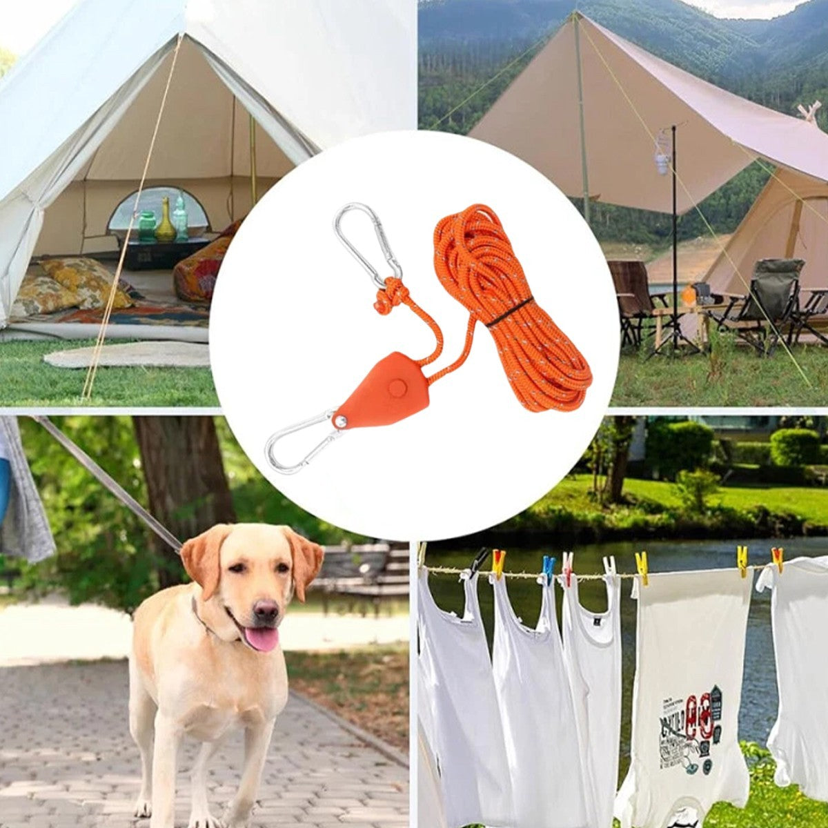 4X Adjustable Camping Ratchet Pulley Tent Guide Rope Guy Line Tensioner Tie Down