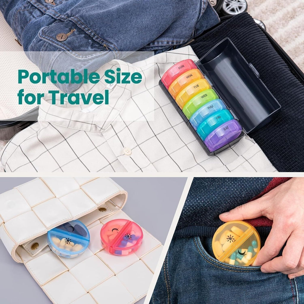 Pill Organiser 7 Day, Weekly Pill Box 2 Times a Day Push