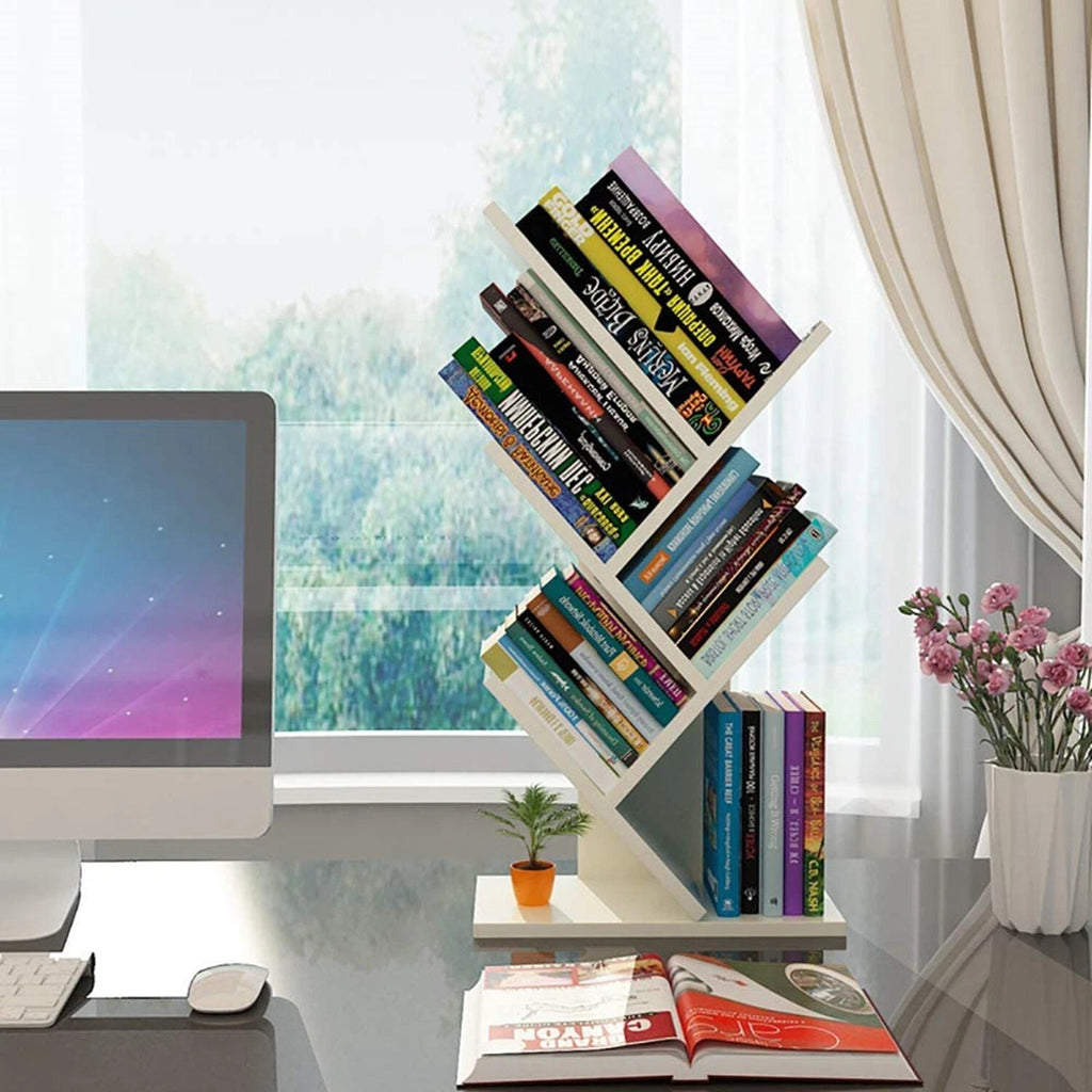 5-Tier Tree Bookshelf Bookcase Desk Book Rack Shelf Display Free Standing Wooden