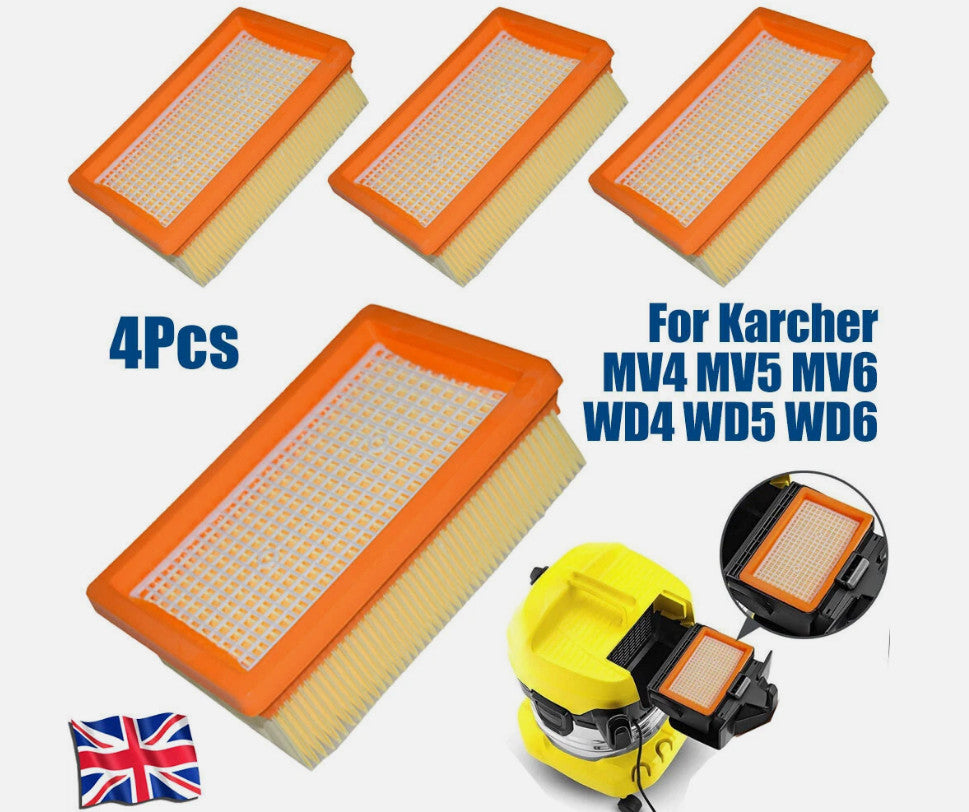 4x For Karcher WD4 WD5 WD6 Flat-Pleated Filter Premium Renovation Vacuum Cleaner