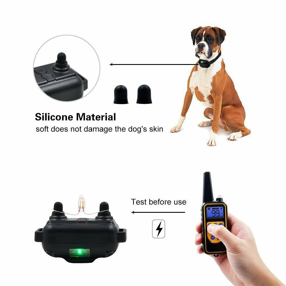 800M Electric Dog Pet Training Collar Waterproof Electric Shock Anti Bark Remote