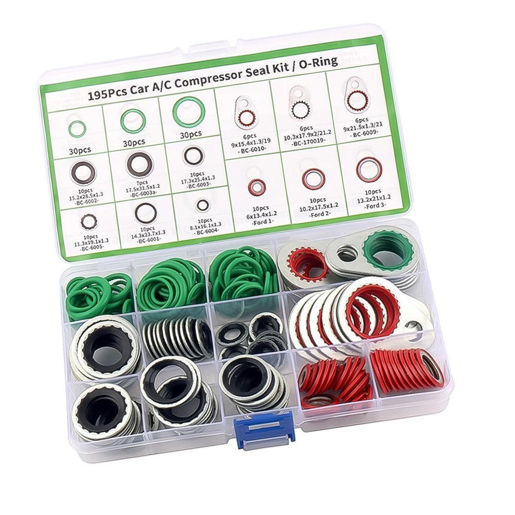 195PCS Aircon Seal Kit O Ring Sealing Washer Set for AC Repair Service
