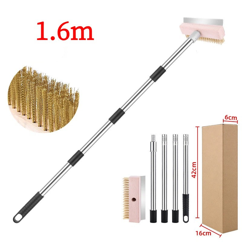 1.6m Top Quality Pizza Oven Brush &Steel Handle Brass Bristles & Steel Scraper