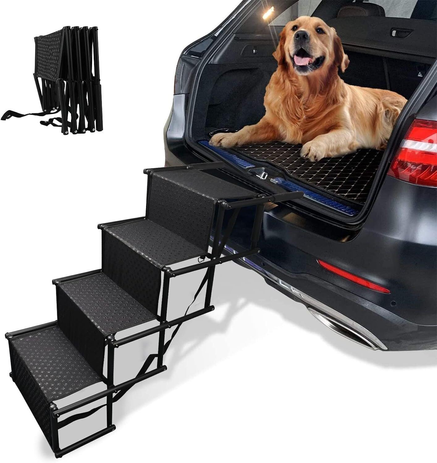 Folding 4 Stairs Portable Dog Ramp Steps Car Boot Access Ladder for Pet Dog Cat
