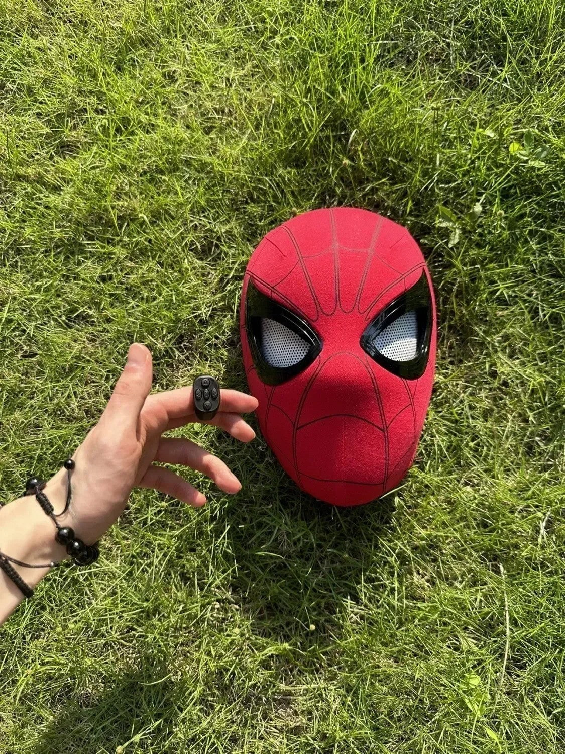 Spiderman Mask with Ring Remote Control Eye Closing Blinking Eyes Helmet Cosplay