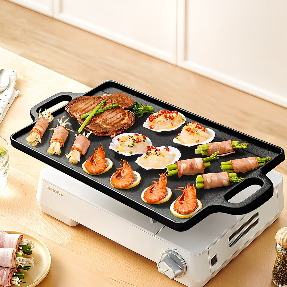 Cast Iron Non Stick Frying Pan Griddle Skillet Cooking Plate Hob Stove BBQ Grill