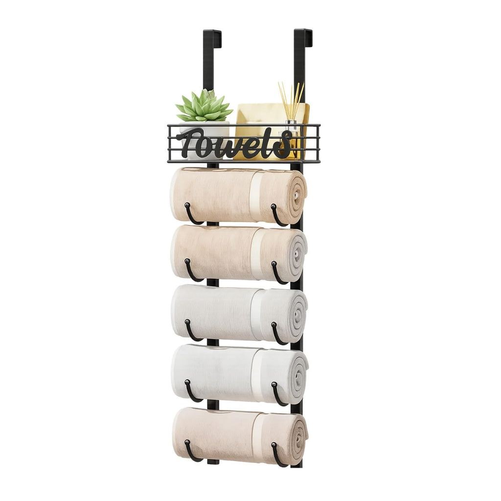 Over Door Towel Rack Towel Storage Rack Wall Mounted with Metal Shelf Basket UK